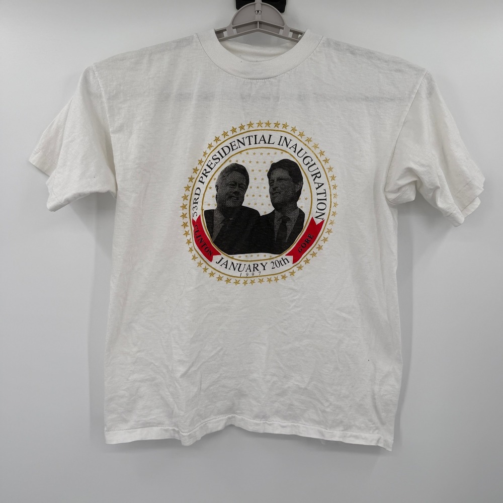 Vintage 1997 Bill Clinton Al Gore 53rd Presidential Inauguration T-Shirt White L